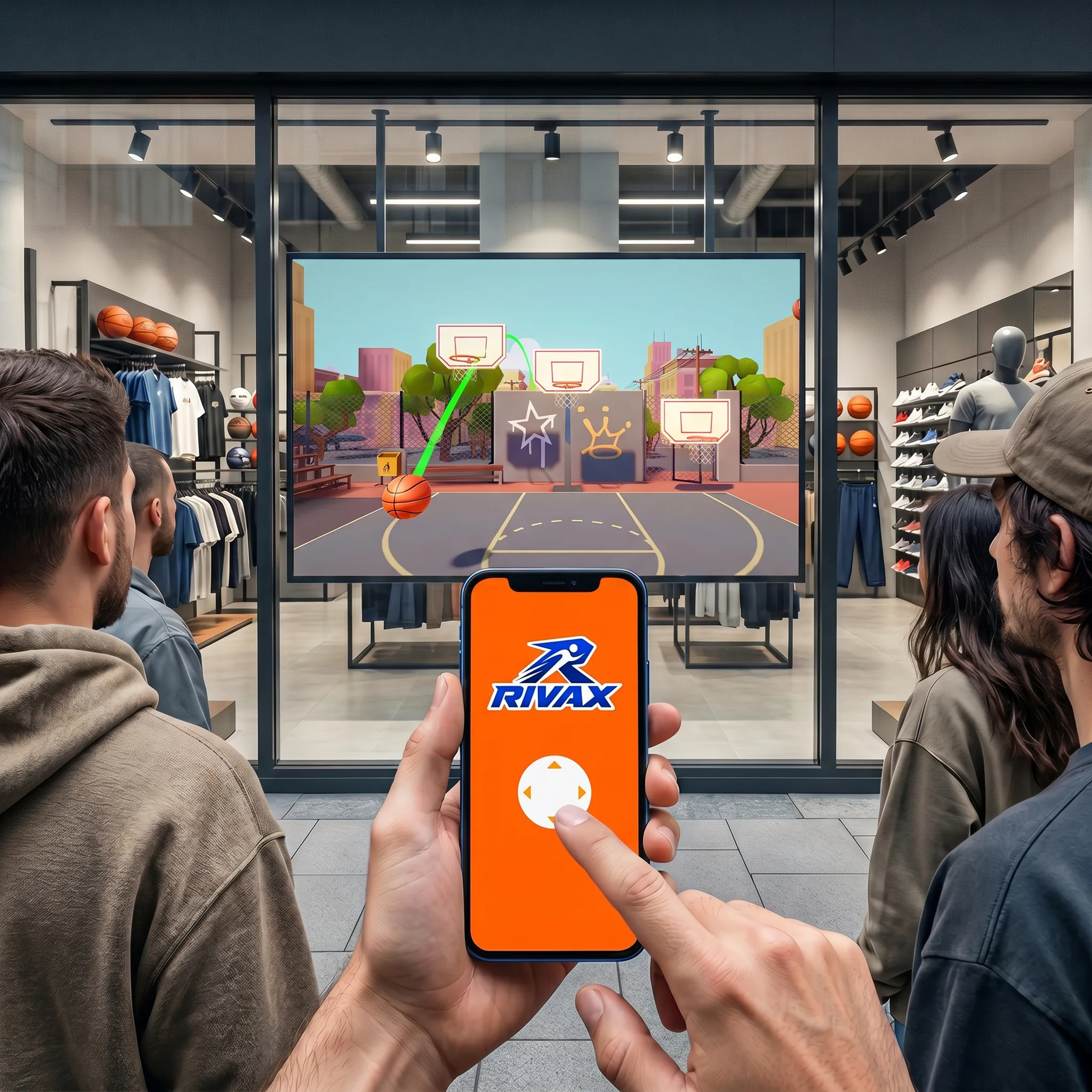 A person scanning a QR code on a large screen with their phone