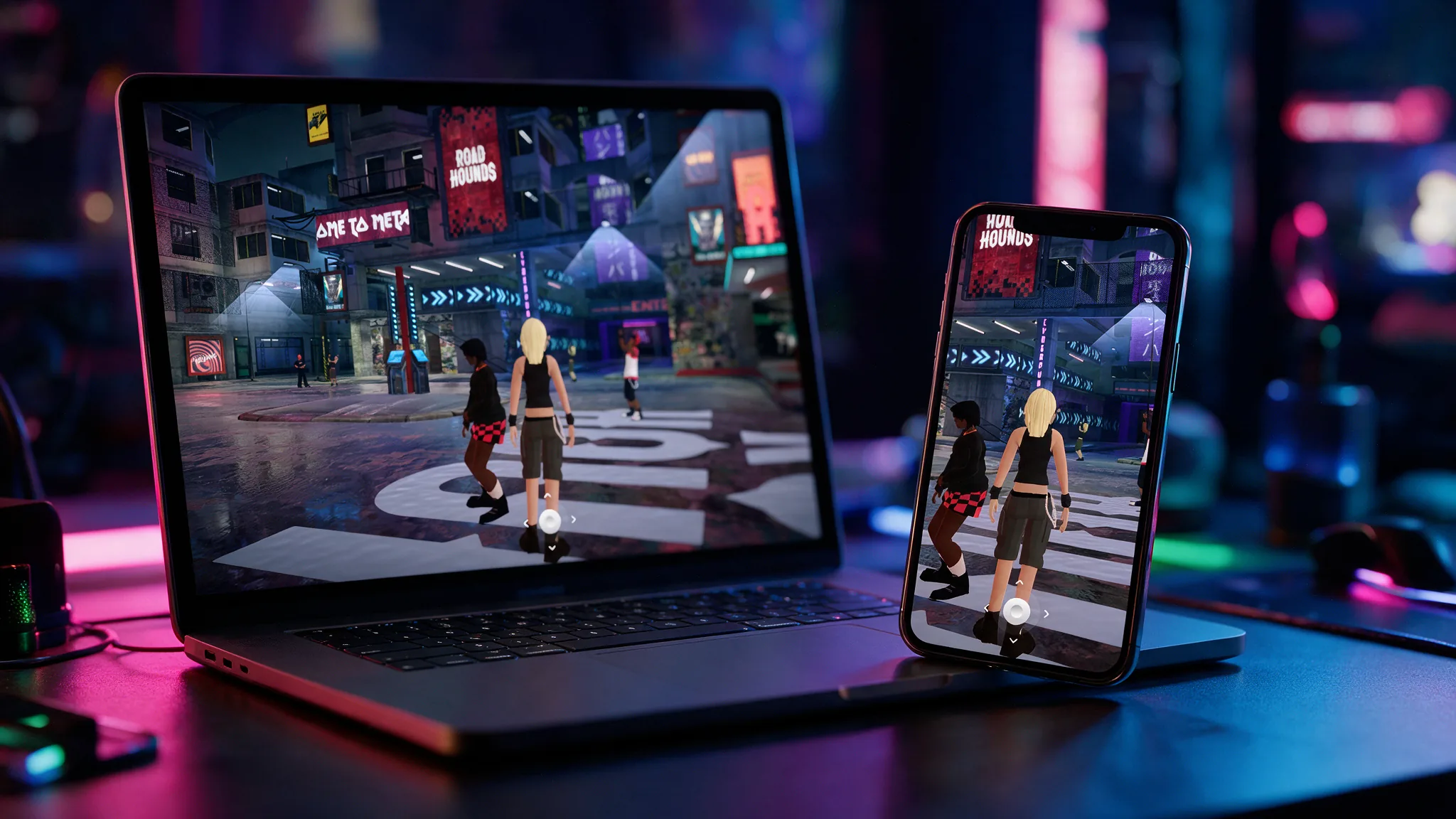 In-game render: an attendee joining from a VR headset
