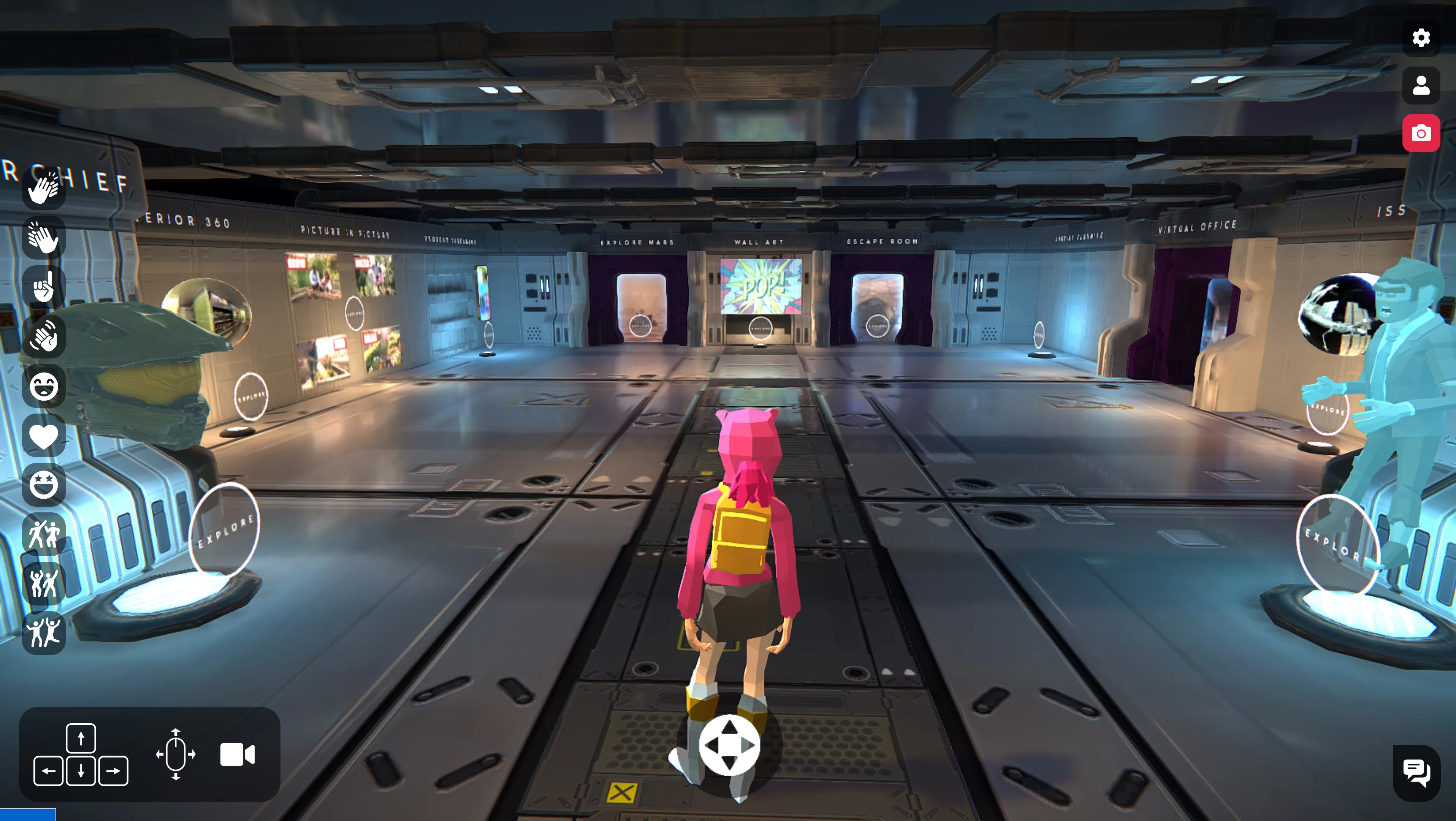 In-game render: a virtual event stage with avatars in the audience